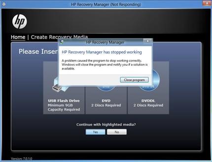 Восстановление не завершено hp recovery manager